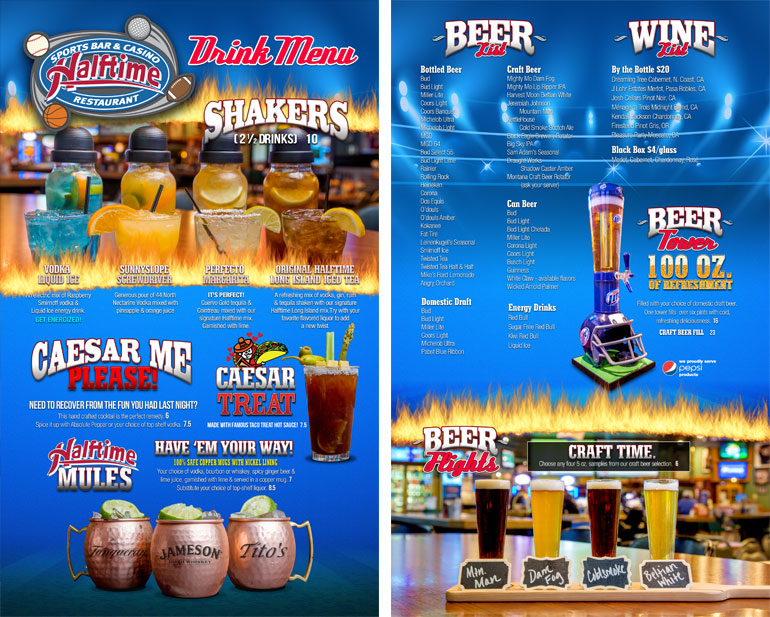 Halftime Sports Bar Drink Menu